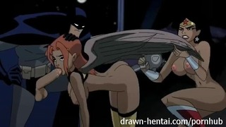 Justice League Hentai - Twee kuikens voor Batman Dick