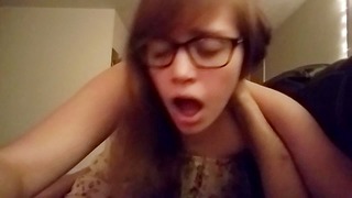 Chubby Nerdy Teen Amateur Fingering in Car and POV Blowjob