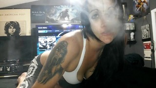 I swallow his cum and vape a huge cloud into the camera with kisses