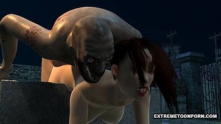 Сексуальная 3d цыпочка трахается на кладбище Zombie