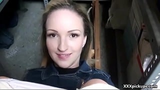 Public Sex With Hot Czech Blonde for Cash in the Storage Room