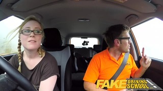 Fake Driving academy Pigtail Blond Cutie With Hairy Teen Pussy Cream Pie