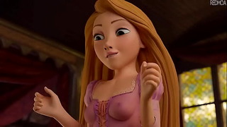 Rapunzel ser kuk och försöker footjob-animation