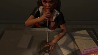 Citor3 3D VR Παιχνίδι Ξανθιά νοσοκόμα από λάτεξ απορροφά το τελείωμα μέσω του καθετήρα ουρήθρας