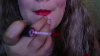 Cute Woman Paints Her Lips Red And Smokes A Cigarette, I Hope You Like It